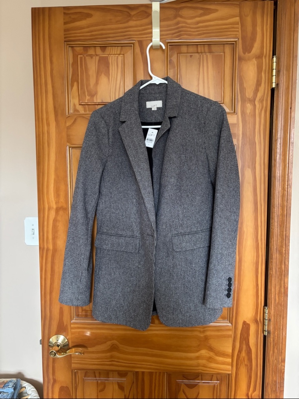 LOFT Gray Herringbone Wool-Blend Blazer